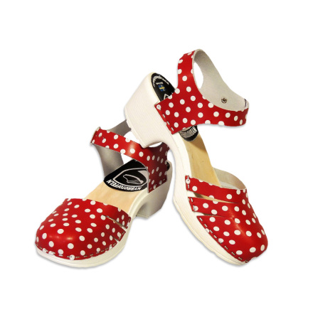 Tr�skosandal Ankle Close R�dprickig